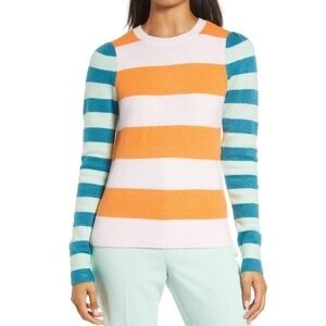 HALOGEN x Atlantic-Pacific Mix Stripe Puff Sleeve Sweater Small